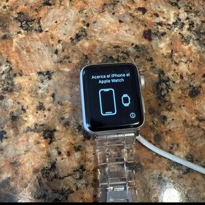 Apple Smartwatch with Silver Case and Transparent Band